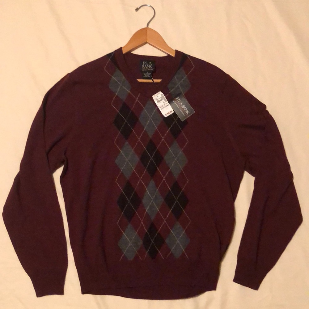 NWT Jos. A. Bank burgundy sz small v-neck sweater